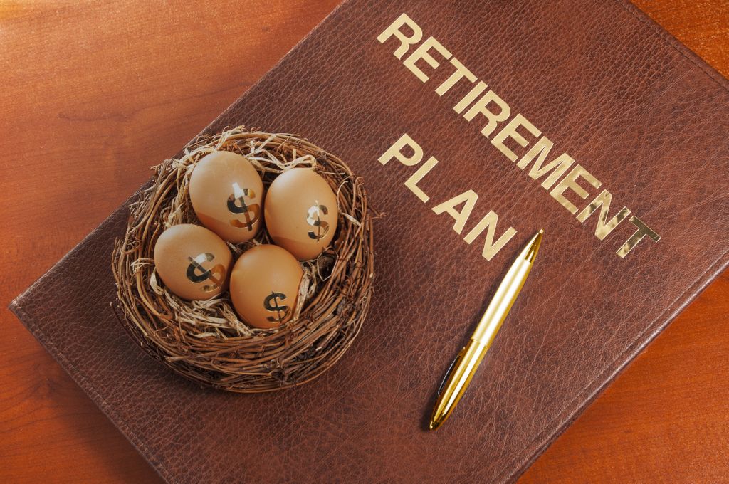 Retirement Plan Folder with Dollar Eggs in Basket