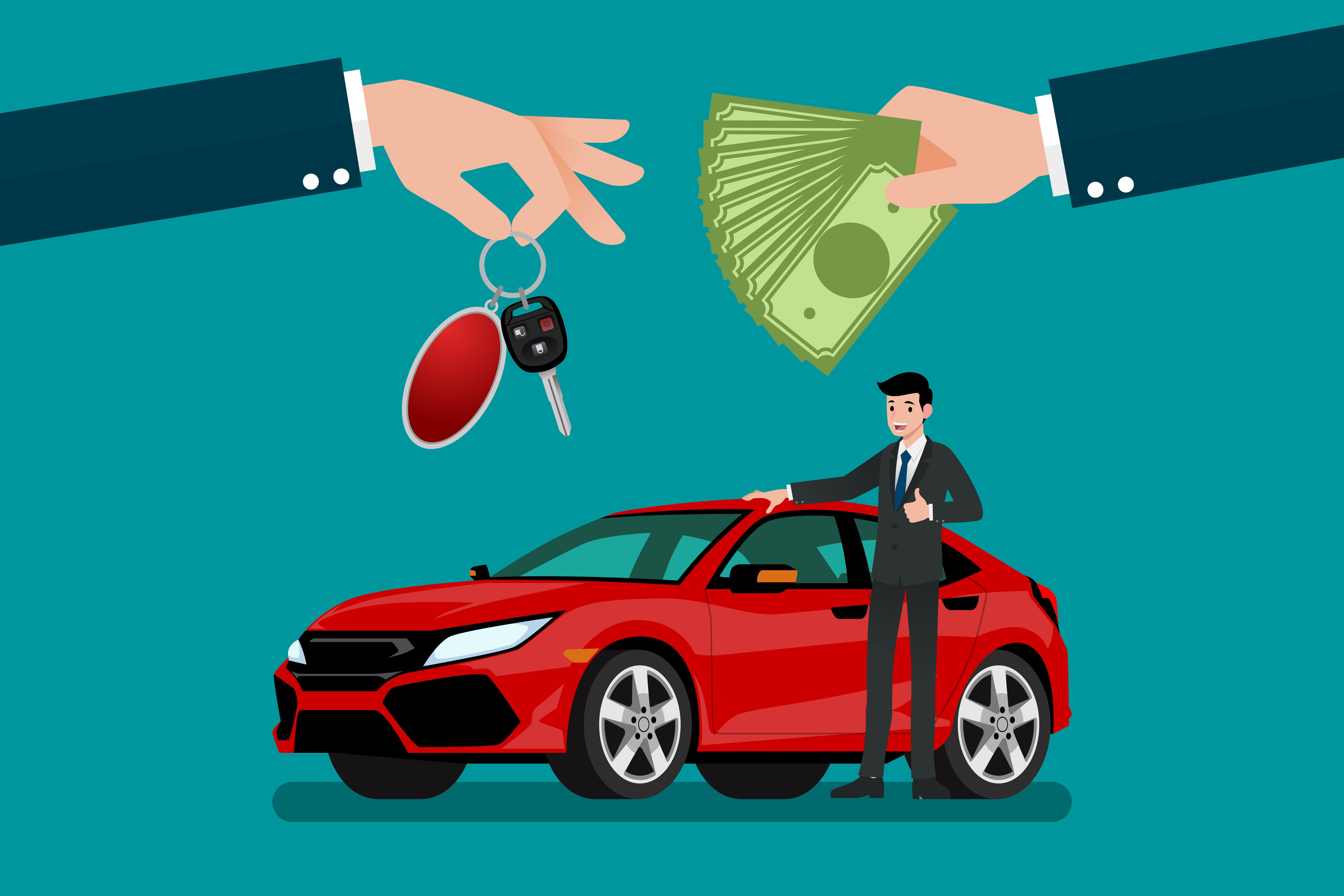 Vector illustration of paying cash for a car