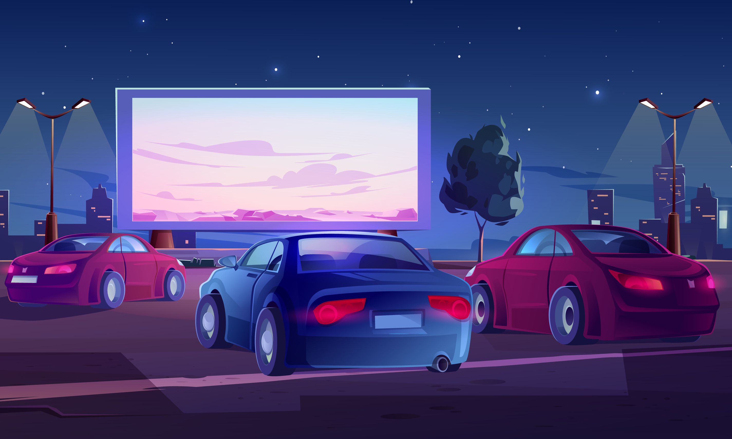 Drive in movie vector illustration